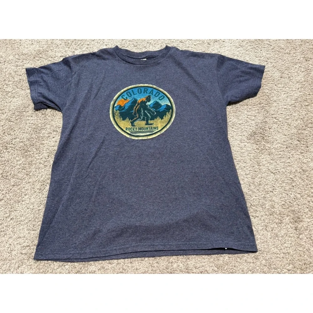 Blue Colorado Smokey Mountains Big Foot T-Shirt Youth Size Large